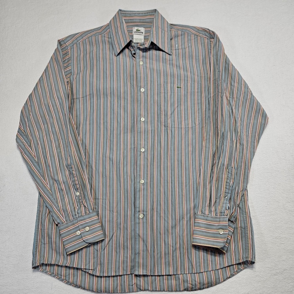 Lacoste Men's Striped Vintage Long Sleeve Shirt Size 42